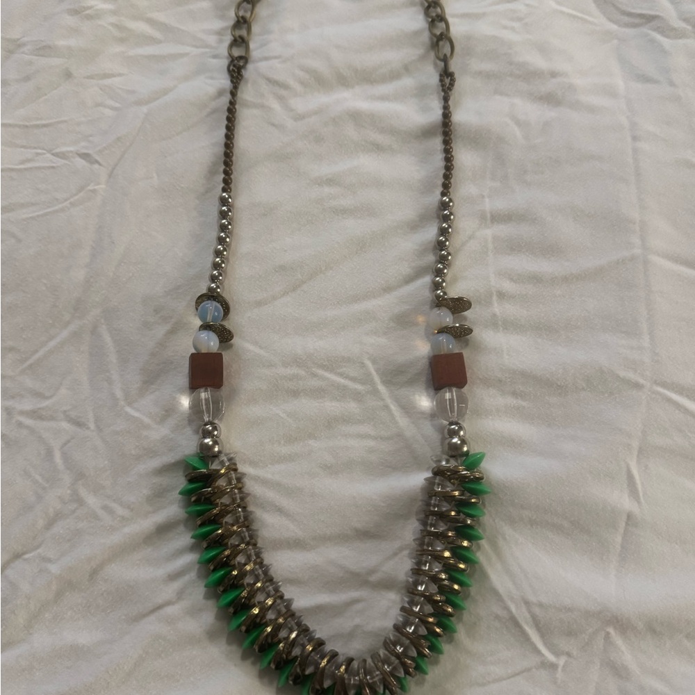 Anthropologie Green and Silver Layered Bead Necklace